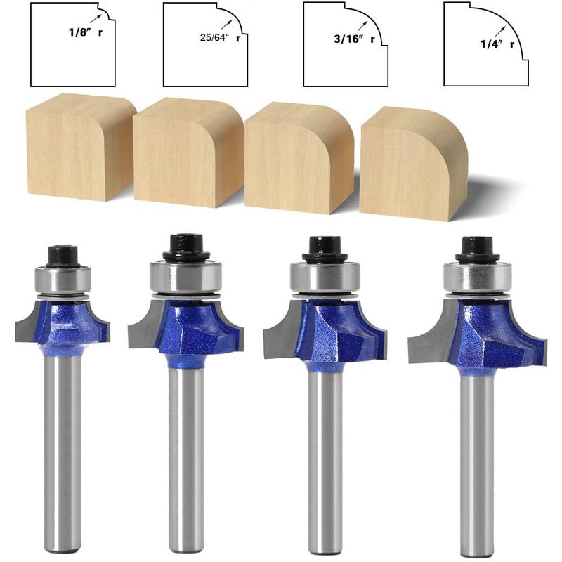 Ozmatip Roundover Router bit Set，Professional 1/4 inch Shank Roundover Edging Router Bit Set，Bearing Guide for Rounding Edge bit (for R 1/8", 1/4", 3/16", 25/64") 4Pcs (Roundover Router bit Set) - Image 2